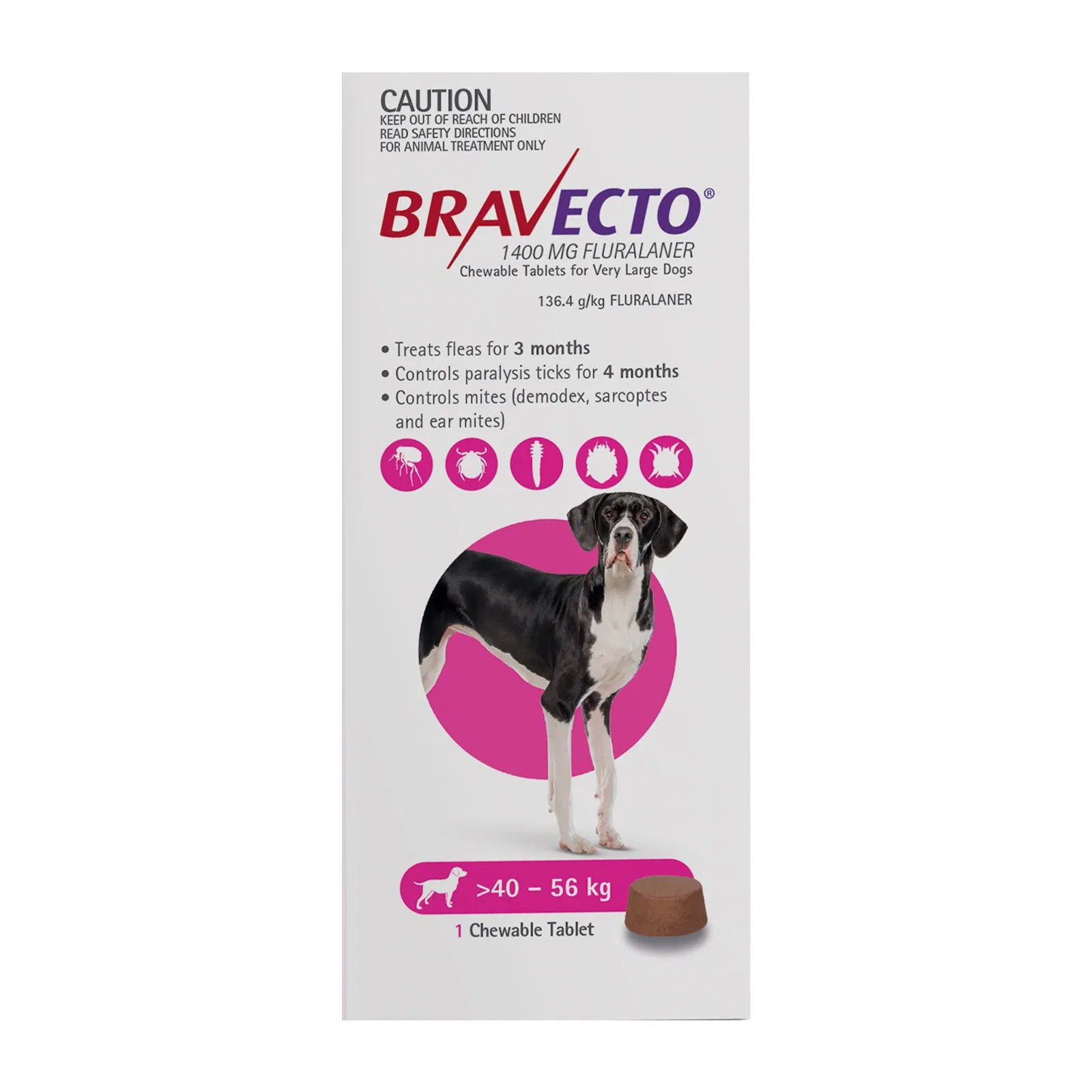 Buy Bravecto For Extra Large Dogs 40-56Kg (Pink) at Pet Servo