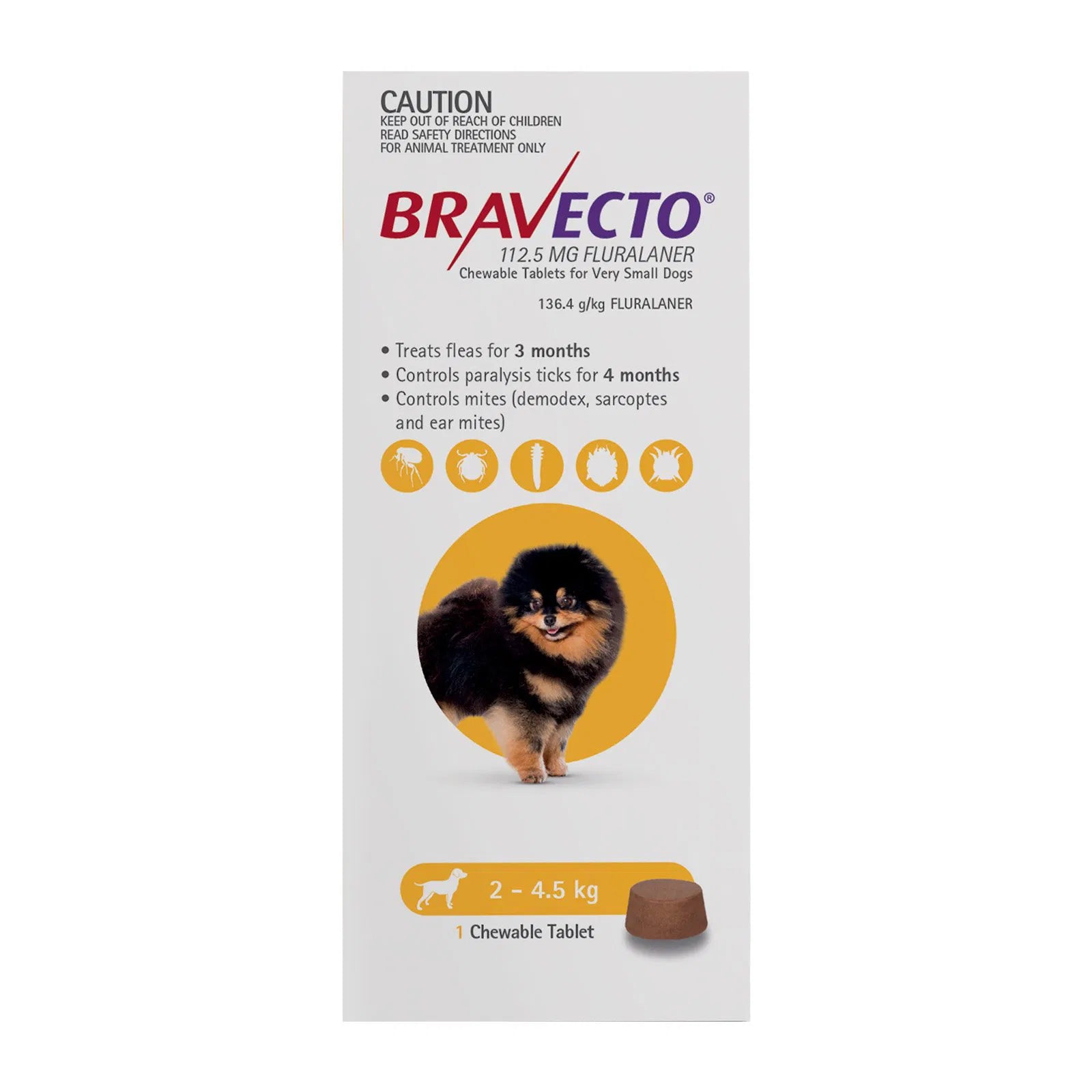 Buy Bravecto For Toy Dogs 2-4.5Kg (Yellow) at Pet Servo