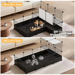 Pet playpen with customizable size options on a neutral background