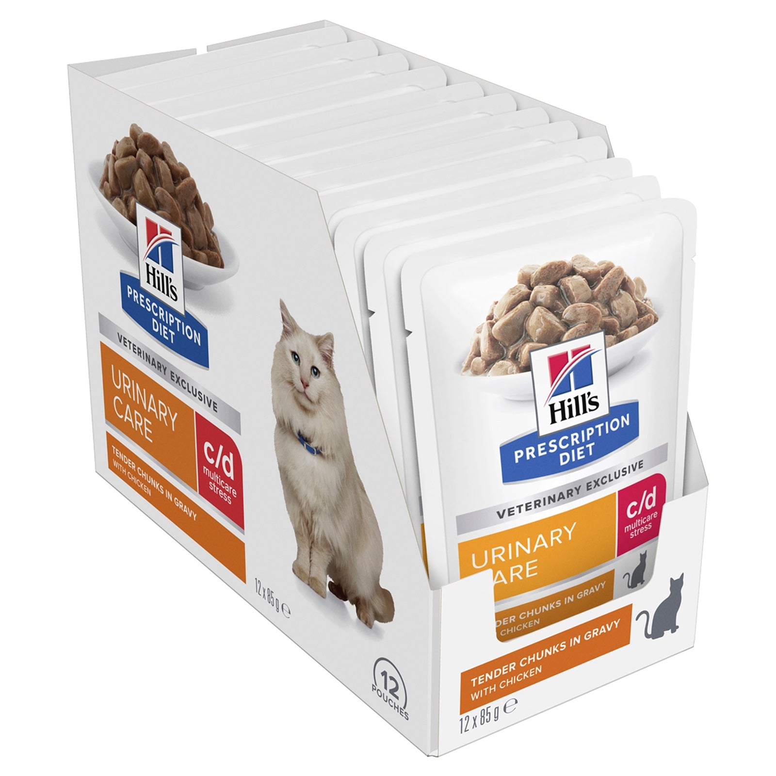 Hill's Prescription Diet - c/d Urinary Care Multi care Stress Chicken Cat Food Pouches 85gmX12