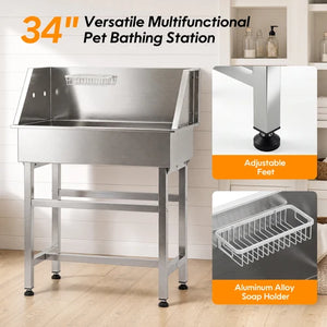 Versatile multifunctional pet bathing station with adjustable feet and aluminum alloy soap holder at Pet Servo