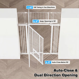 White baby gate with features highlighted on a wooden floor background at Pet Servo