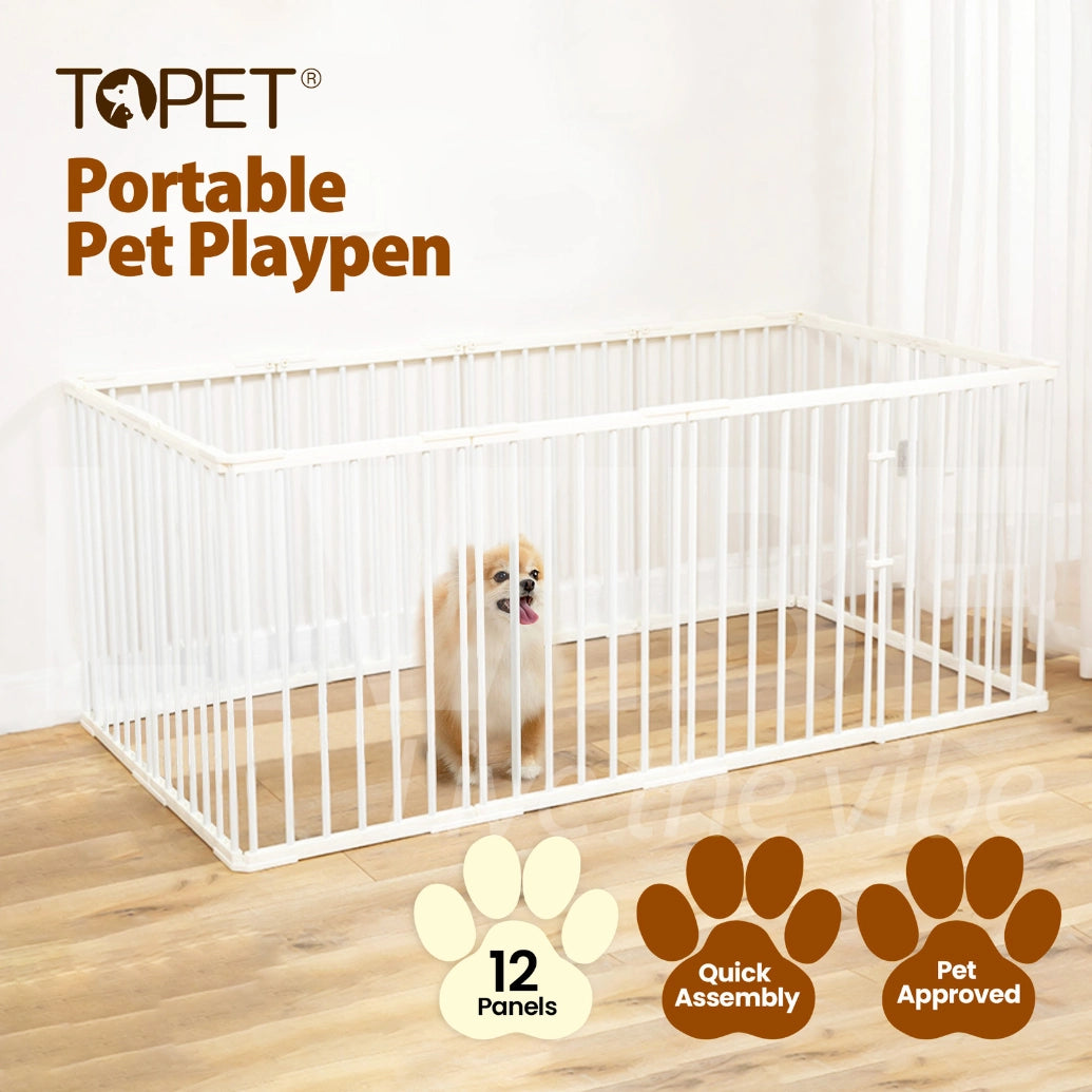 TOPET - Portable 12 Panel Pet Playpen Dog Playpen Dog Cage Play Pen Pet Fence dog crate