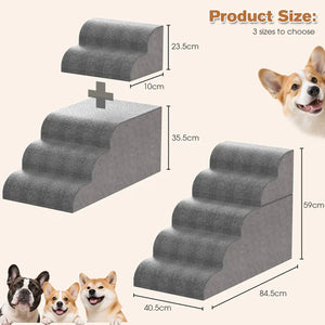 Dog stairs with dimensions and a dog on a white background at Pet Servo
