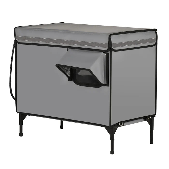 Gray outdoor furniture cover with black legs on a white background at Pet Servo