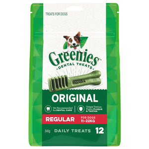 Greenies dental treats 340gm packaging for dogs on a white background at Pet Servo