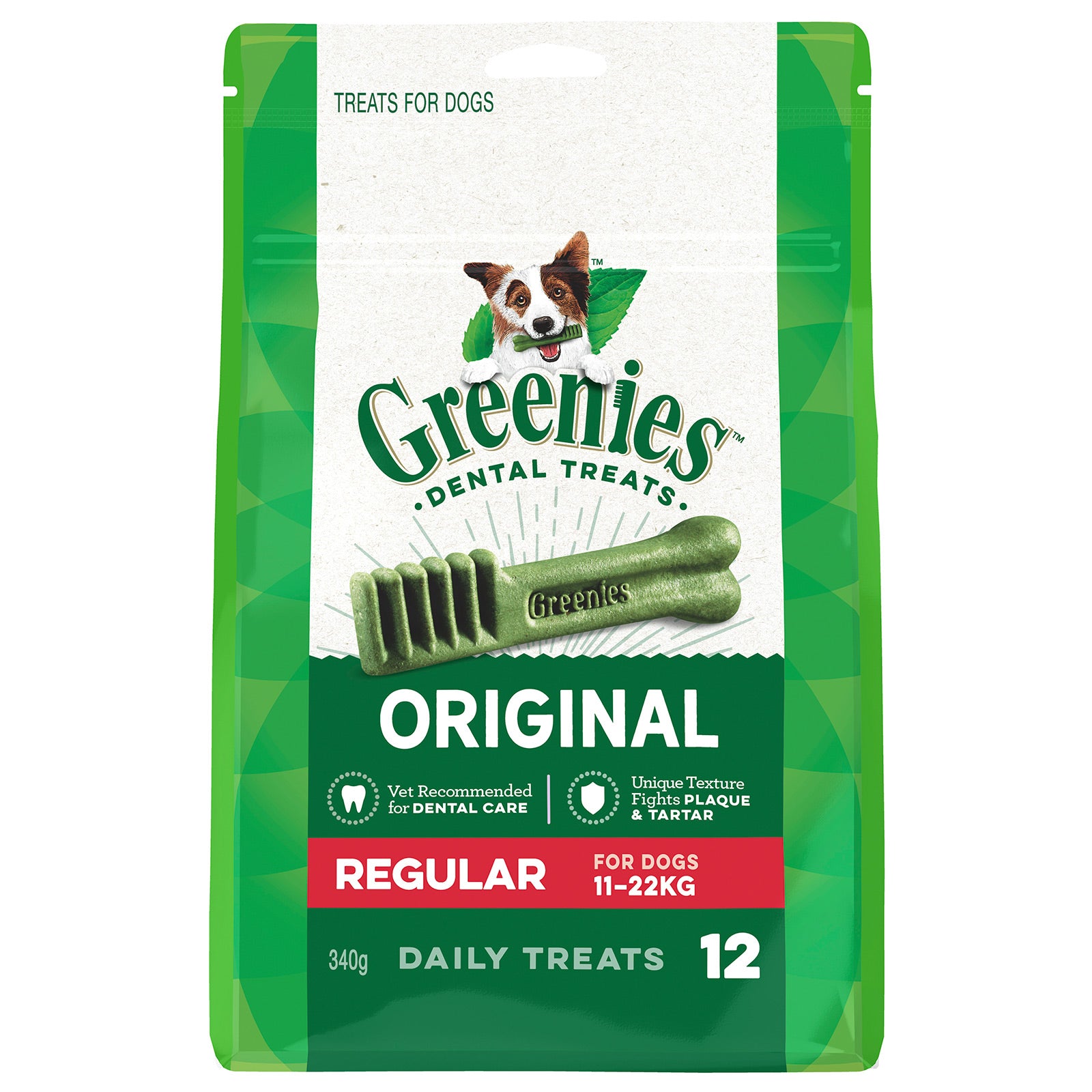 Greenies dental treats 340gm packaging for dogs on a white background at Pet Servo