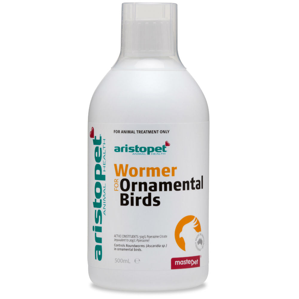 Aristopet Wormer for Ornamental Birds 500ml bottle on a white background at Pet Servo