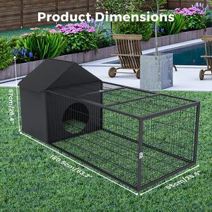 Pet cage with dimensions displayed outdoors on grass at Pet Servo