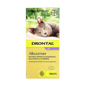 Drontal Allwormer for cats packaging with a cat on a white background