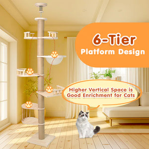 Cat tree with 6-tier platform design in a living room setting at Pet Servo