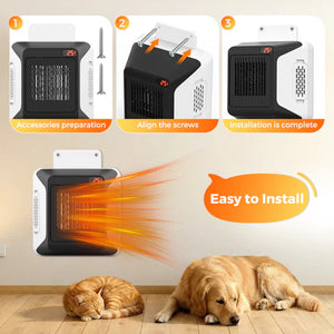 Step-by-step installation guide for a wall-mounted heater with dogs using it at Pet Servo