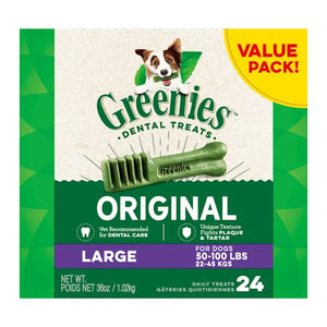 Greenies dental treats 1kg packaging for large dogs with a dog illustration on a white background at Pet Servo