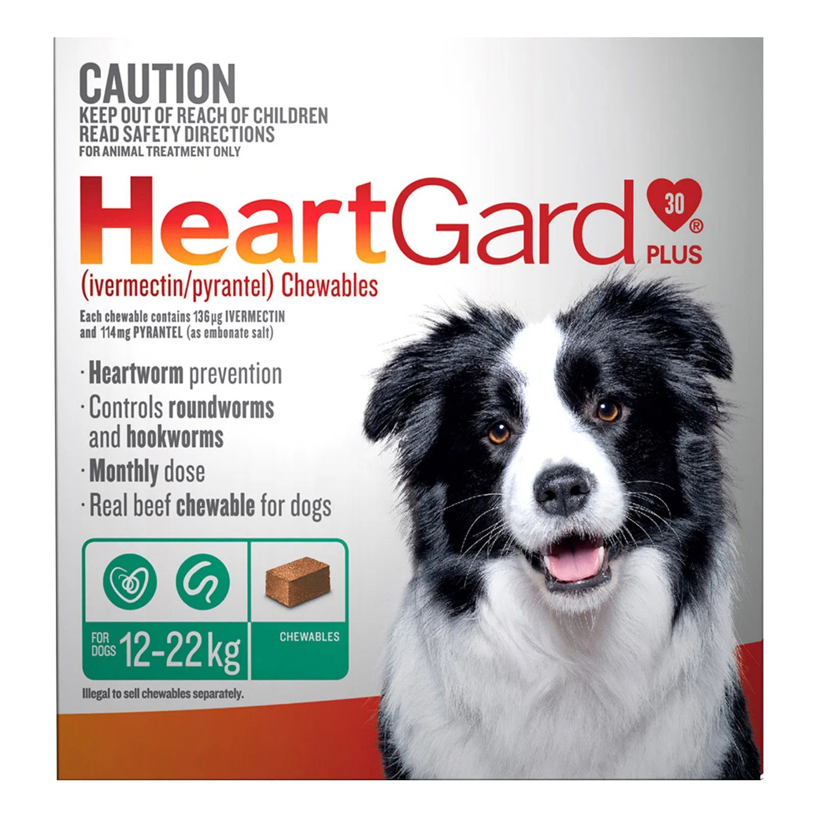 HeartGard Plus chewables packaging for dogs with a black and white dog on the front.