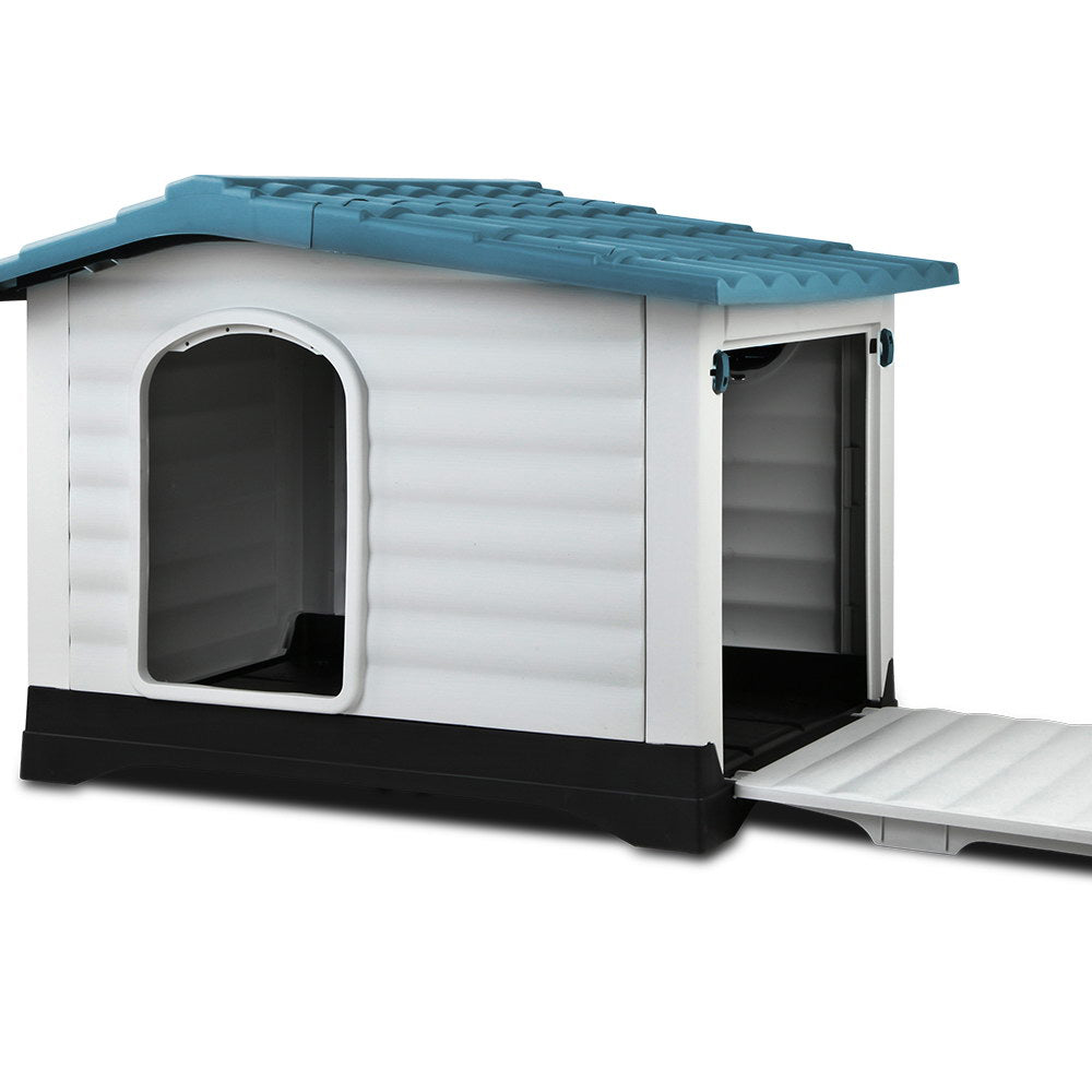i.Pet - Dog Kennel House Outdoor Plastic Pet Cabin Shelter - XL Blue - Pet Servo