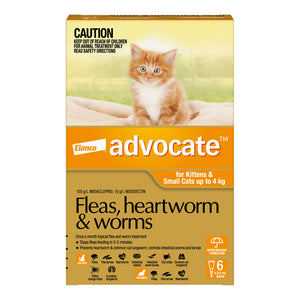 Advocate cat treatment packaging with a kitten on a grassy background at Pet Servo.