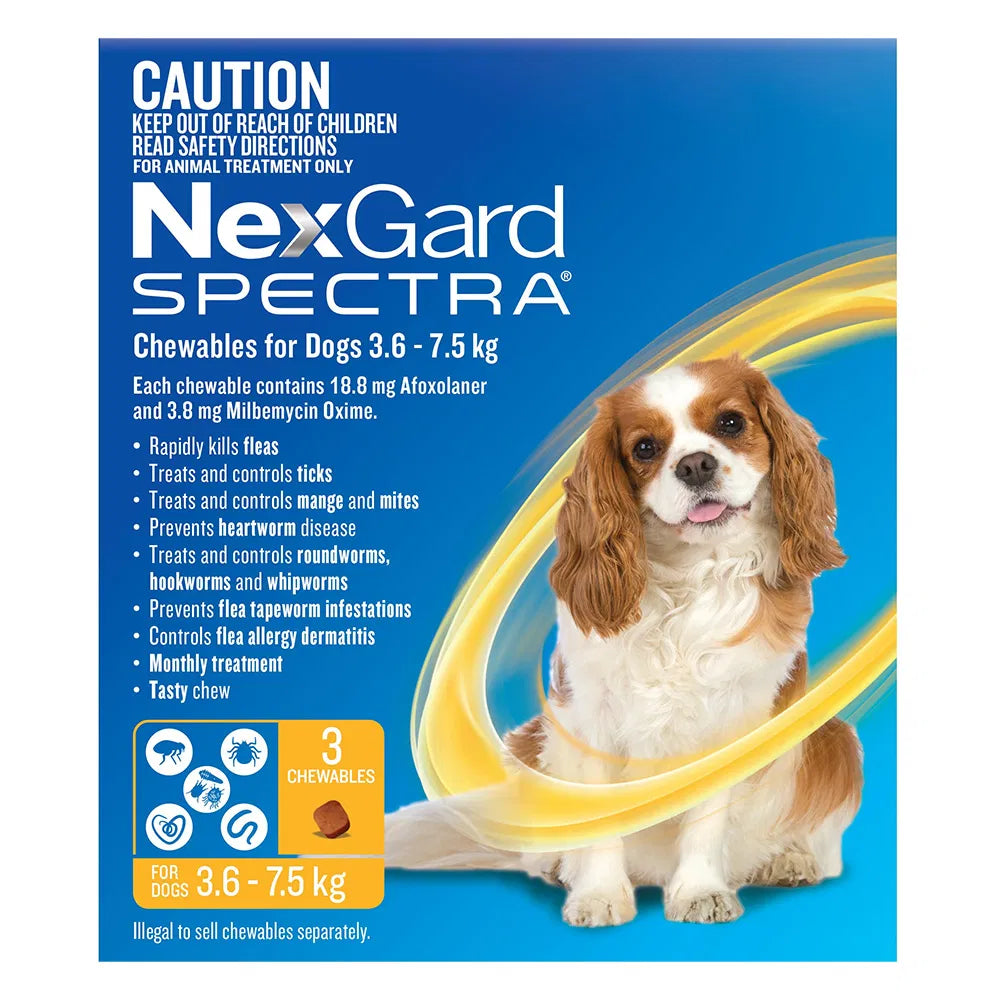 Buy Nexgard Spectra Small Dogs (3.6 - 7.5kg) Yellow at Pet Servo