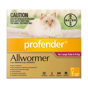 Profender allwormer packaging for large cats with a cat on the label at Pet Servo