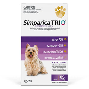 Buy Simparica TRIO for XSmall Dogs 2.6-5kg (Purple) at Petservo