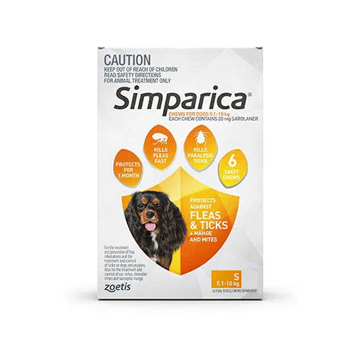Buy Simparica Chewables 20MG for Small Dogs 5.1-10KG (ORANGE) at Petservo
