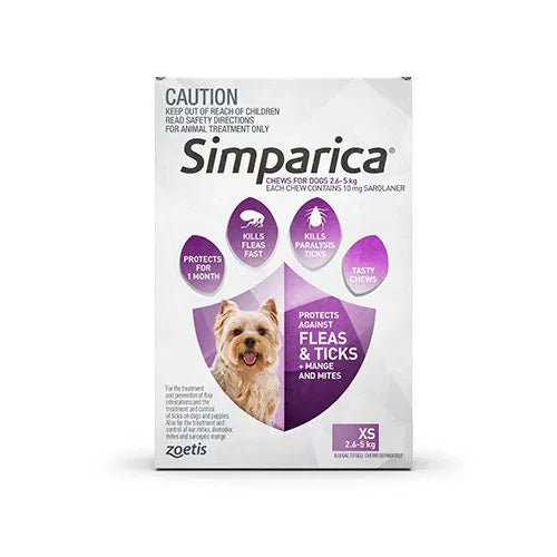 Buy Simparica Chewables 10MG for Very Small Dogs 2.5-5KG (PURPLE) at Petservo