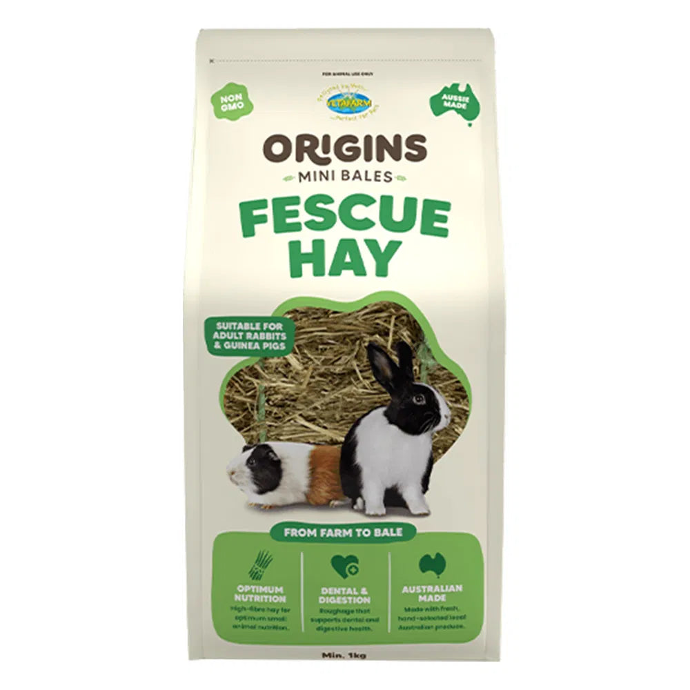 Bag of Fescue Hay for small animals with a rabbit illustration on a white background at Pet Servo