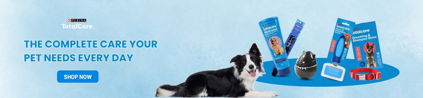 Purina total care brand banner with brand product at Pet Servo