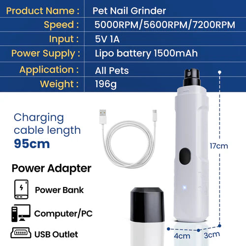 Advwin - 3-Speeds Pet Dog Nail Grinder Set - Pet Servo