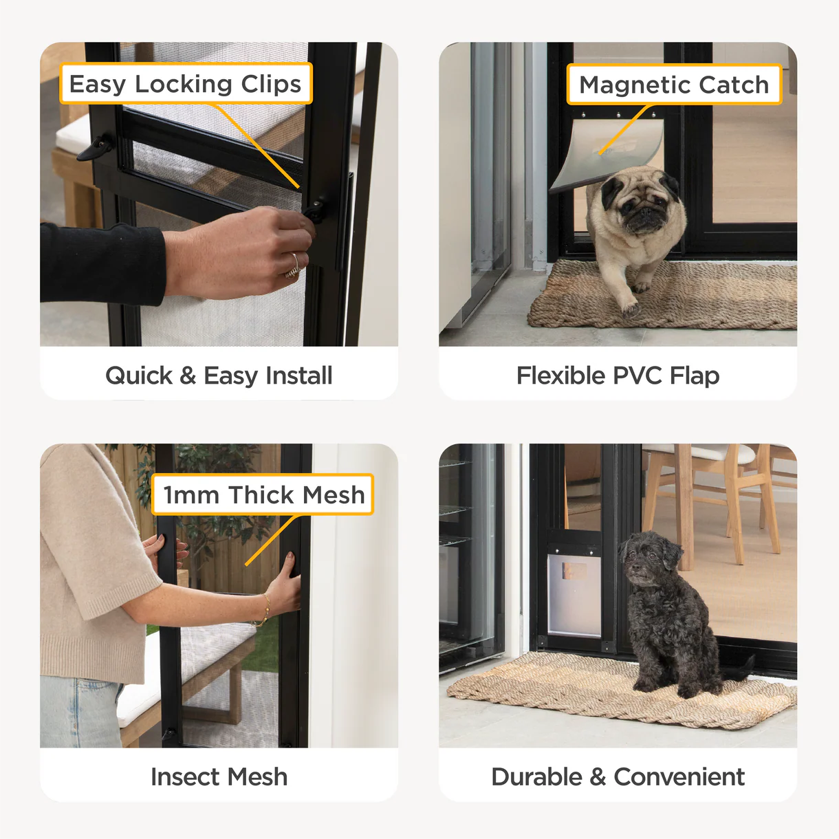 Pet door with features highlighted on a white background