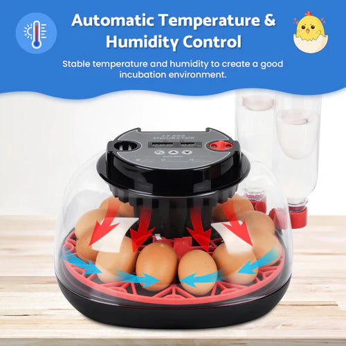 Egg incubator with automatic temperature and humidity control system on a wooden surface at Pet Servo