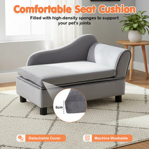 Gray pet bed with detachable cover and machine washable feature, placed on a checkered floor at Pet Servo