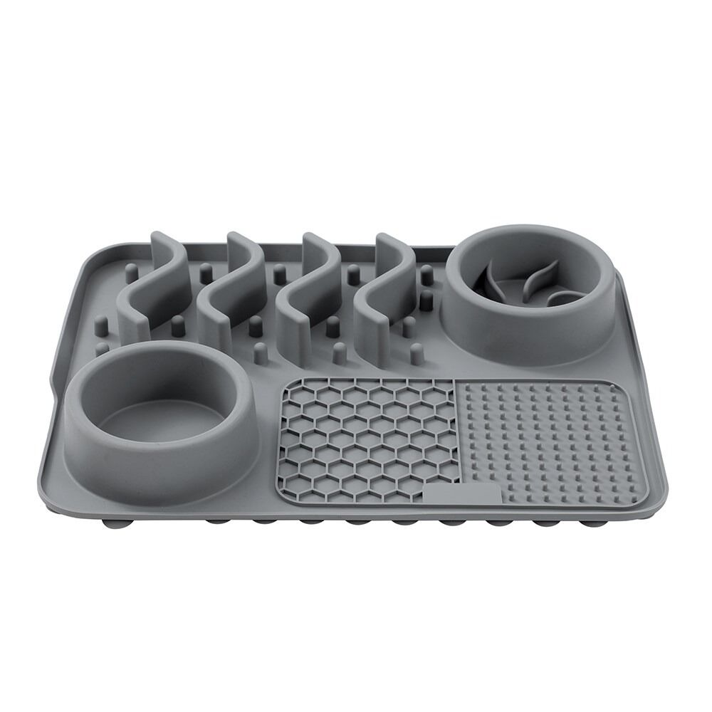 Gray silicone dish drying rack on a white background at Pet Servo