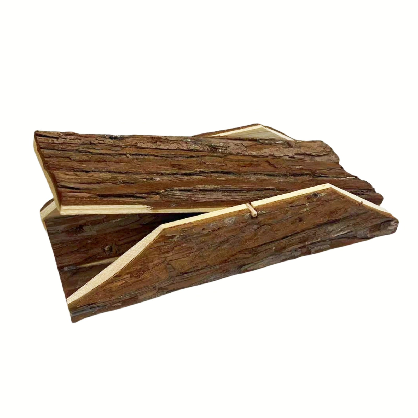 Two rustic wood ramps with rough bark-textured outer surfaces and smooth, light-colored inner edges, shown on a plain white background at Pet Servo