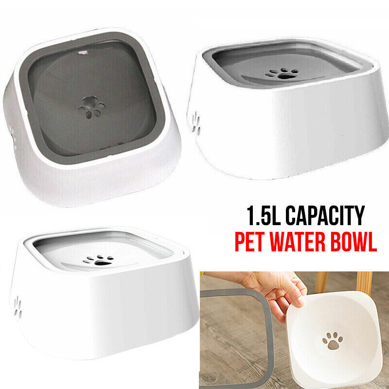 Pet water bowl with gray lid and paw print, shown from different angles on a white background at Pet Servo