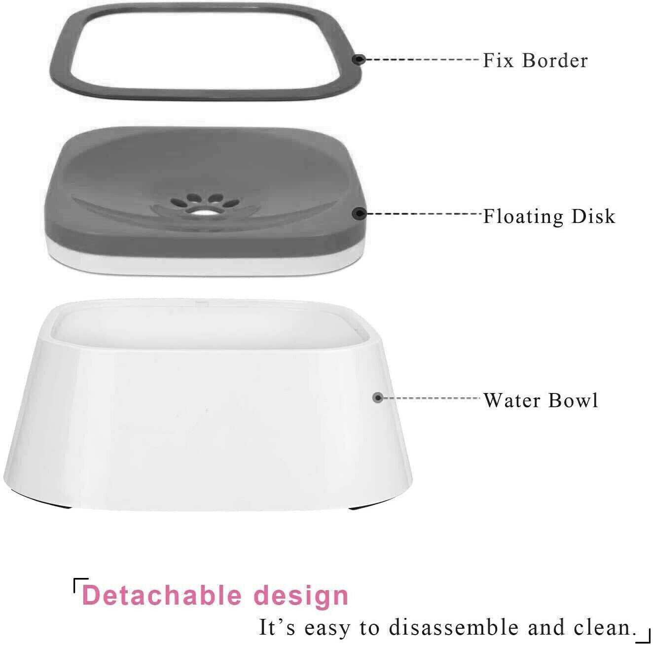 Pet water bowl with detachable parts labeled on a white background at Pet Servo