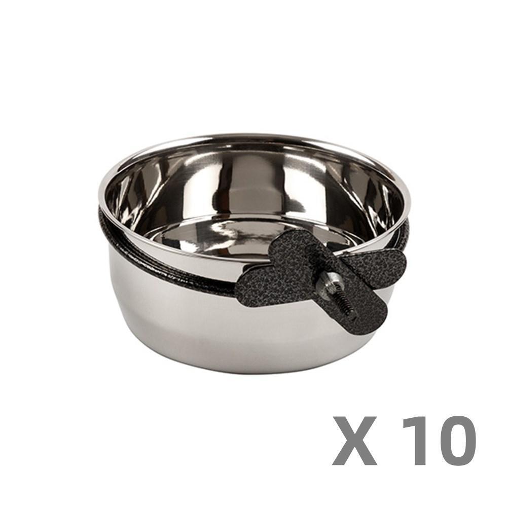 Stainless steel pet bowl with black rubber base on a white background at Pet Servo