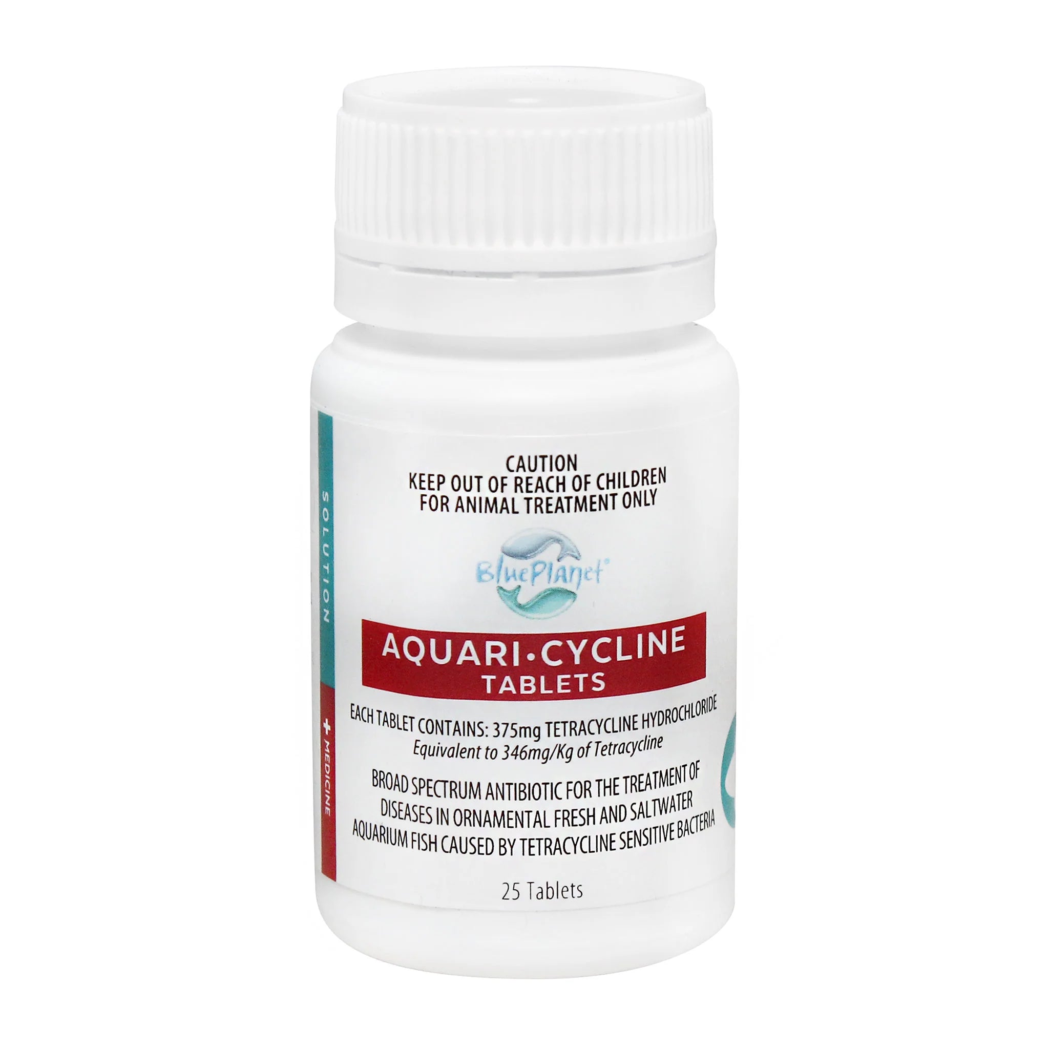 Bottle of Aquari-Cycline Tablets with blue and white label on a white background at Pet Servo