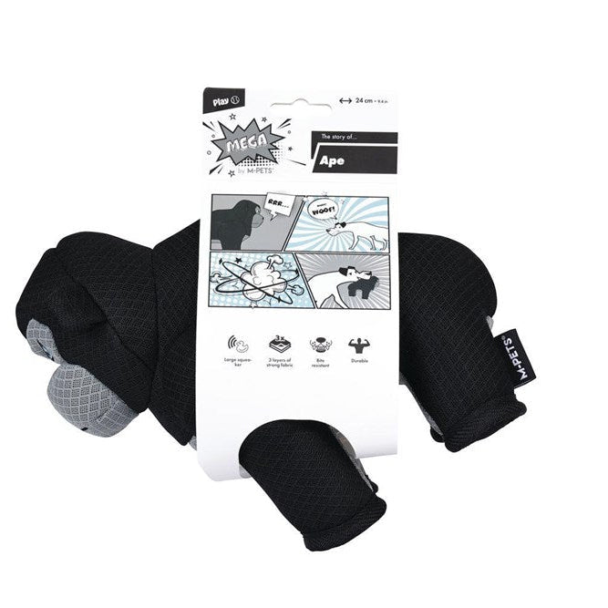 Black knee pads with gray textured grip pads, shown with their white retail packaging card on a plain white background at Pet Servo