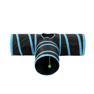Black pet tunnel with blue stripes on a white background at Pet Servo