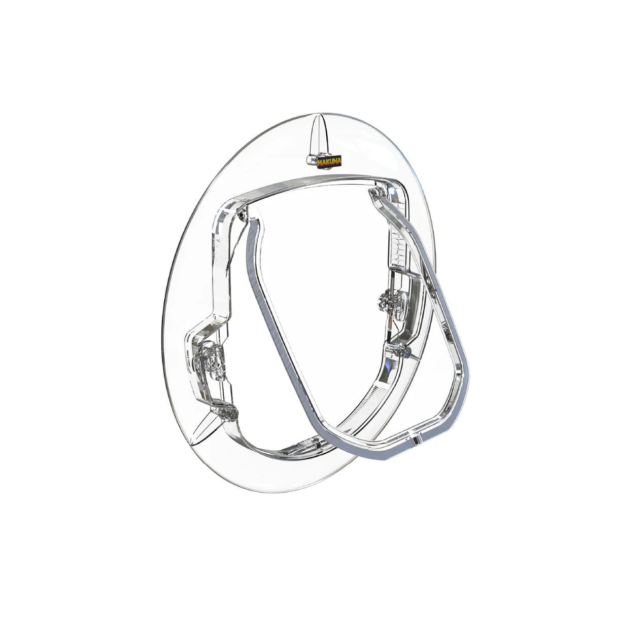 Clear plastic face shield on a white background