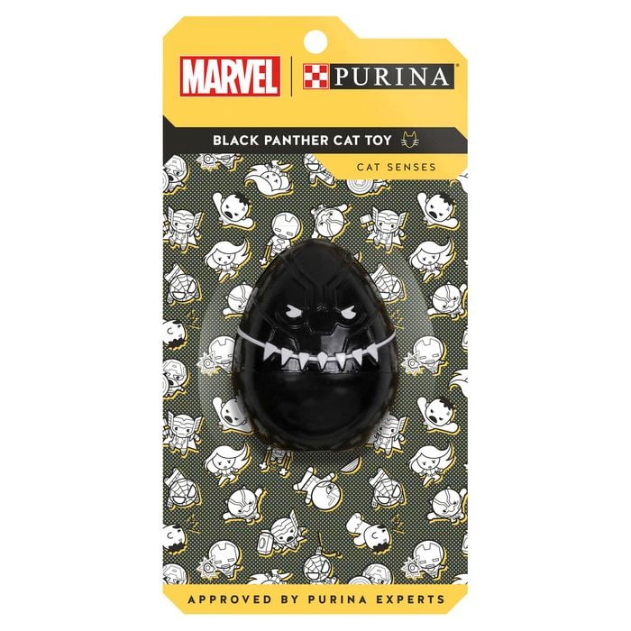 Marvel Black Panther cat toy packaging with Purina branding on a white background