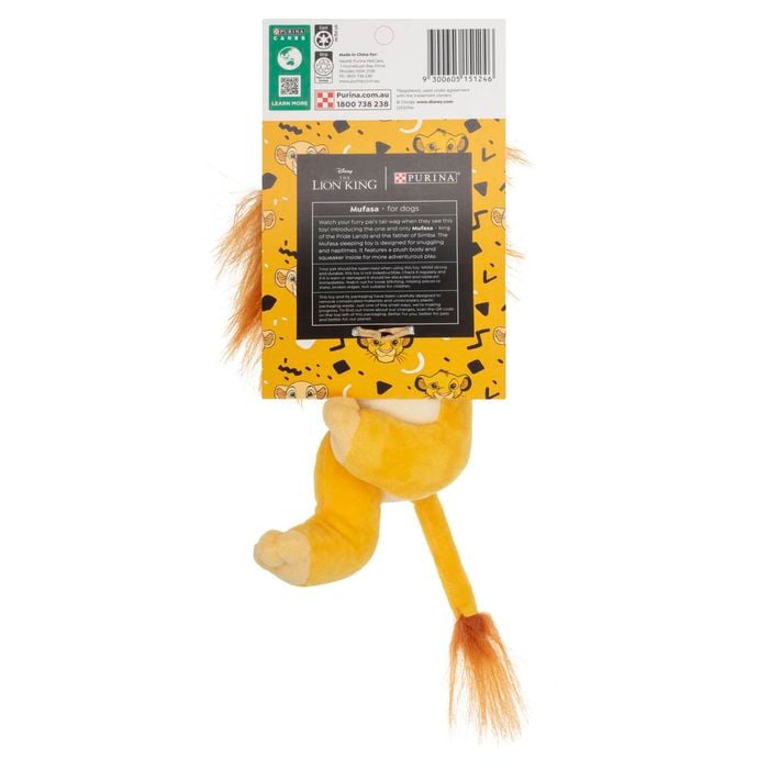 Plush toy resembling a lion character from 'The Lion King' with packaging on a white background