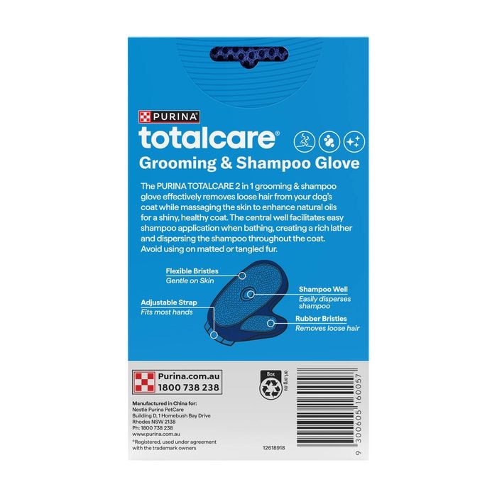 Purina Totalcare Grooming & Shampoo Glove packaging on a white background