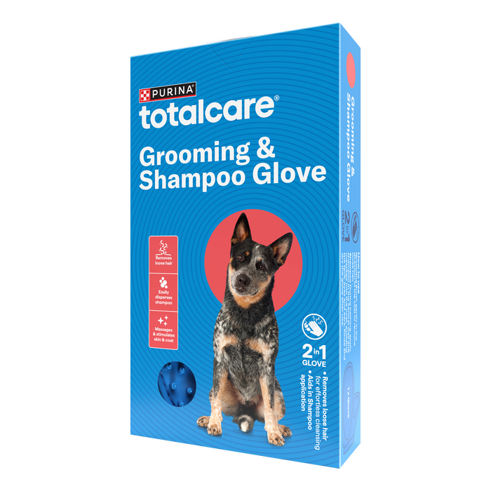 Purina Totalcare Grooming & Shampoo Glove packaging on a white background