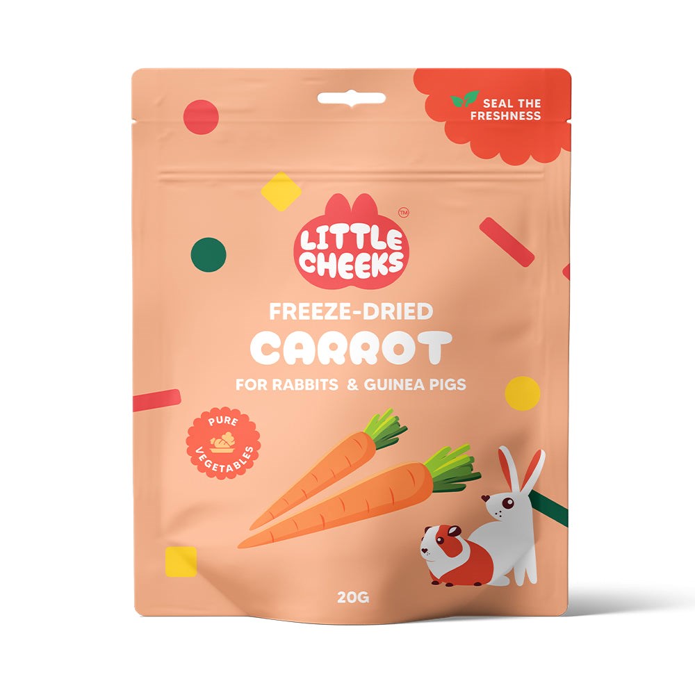 Package of Little Cheeks freeze-dried carrot for rabbits and guinea pigs on a white background at Petservo 
