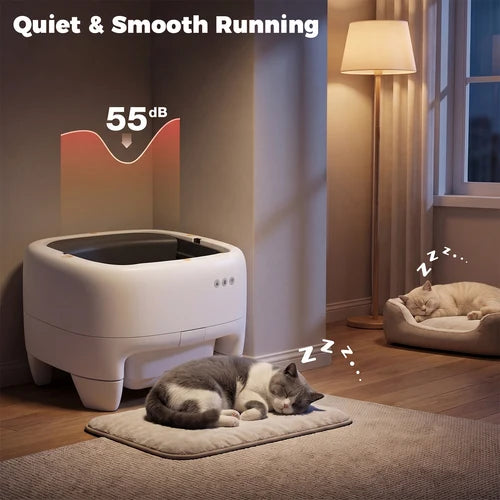 Pet washing machine with two cats sleeping nearby in a cozy room at Pet Servo