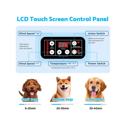 Advwin - 2000W Pet Dryer Smart LCD Display Black - petservo