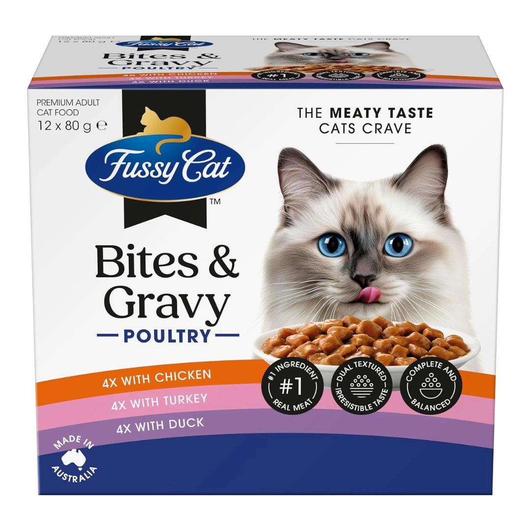 Fussy Cat - Grain Free Adult Twice as Tasty Wet Cat Food, Bites & Gravy Poultry