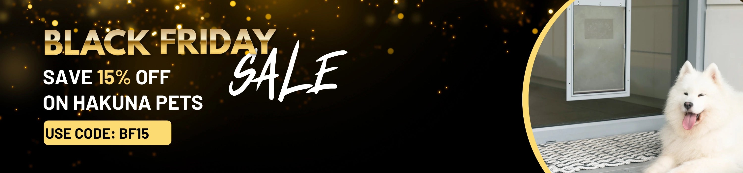 Black Friday sale banner with a dog and a house in the background