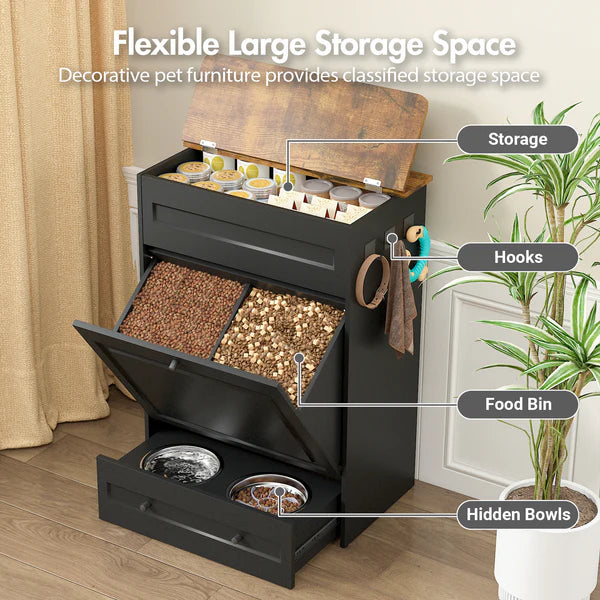 Advwin - Dog Feeding Station with Storage & Steel Bowls